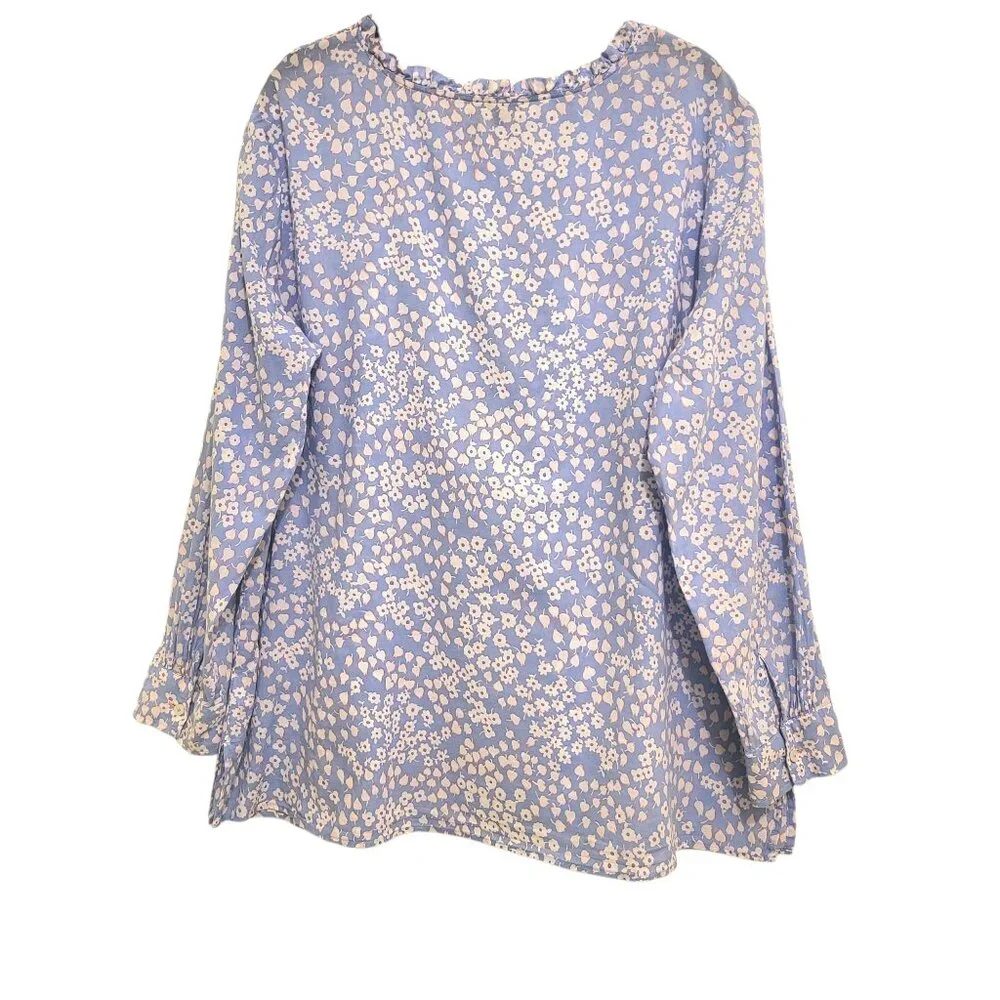 Womens Talbots LS Lightweight Spring Summer Blue Floral Coastal Top Blouse Sz 1X - Picture 3 of 10
